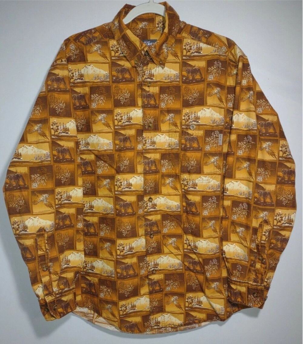 Woolrich Grizzly Bear Outdoor Nature Mens L Long Sleeve Shirt *Missing Button